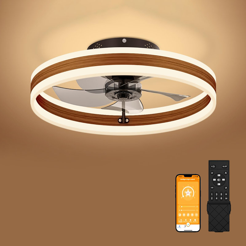 15.7 inch Low Profile Ceiling Fans with Lights and Remote, Walnut