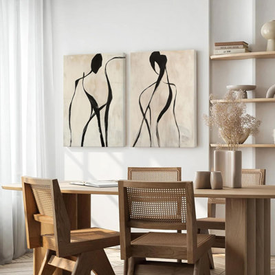 Femme, art mural, affiche en noir et blanc, toile abstraite moderne, décor, figure féminine, peinture Mid-Century beige, impressions pour salon, chambre à coucher, ensemble de 2 x 16 po