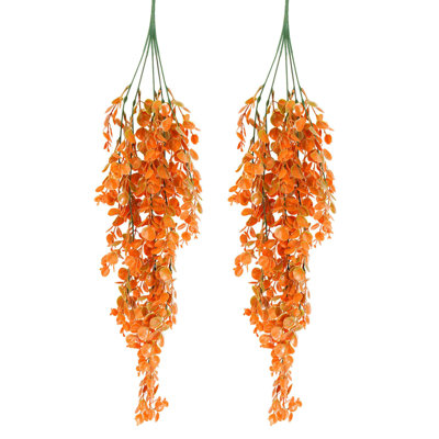 2 pièces de plantes artificielles suspendues artificielles en faux eucalyptus résistant aux rayons UV pour l'intérieur et l'extérieur (orange)