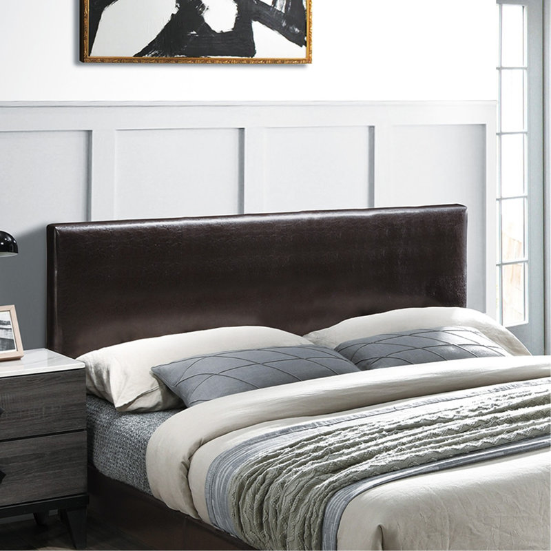 Tête de lit ajustable moderne en similicuir brun avec lit double 1pc, Lit double, Brun