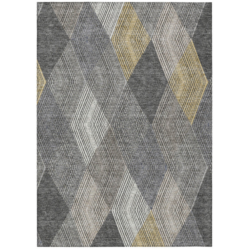 Tapis intérieur lavable argyle gris et doré 9 pi x 12 pi étain