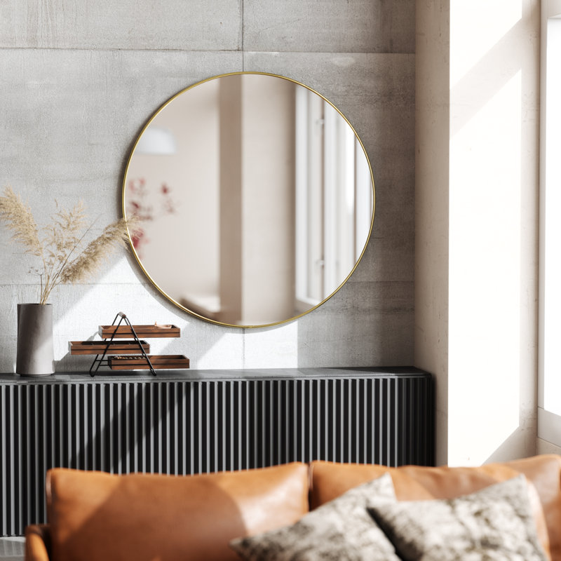Hubba Round Framed Wall-Mounted Mirror, 86cm H x 86cm W, Brass