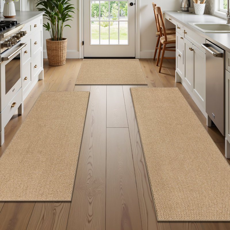Wear-resistant Non-slip Kitchen Mat Runner (Set of 3), Brown