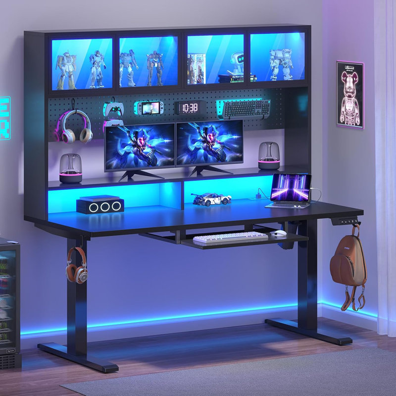  Bureau de jeu électrique à hauteur réglable avec rangement Rissa, Noir