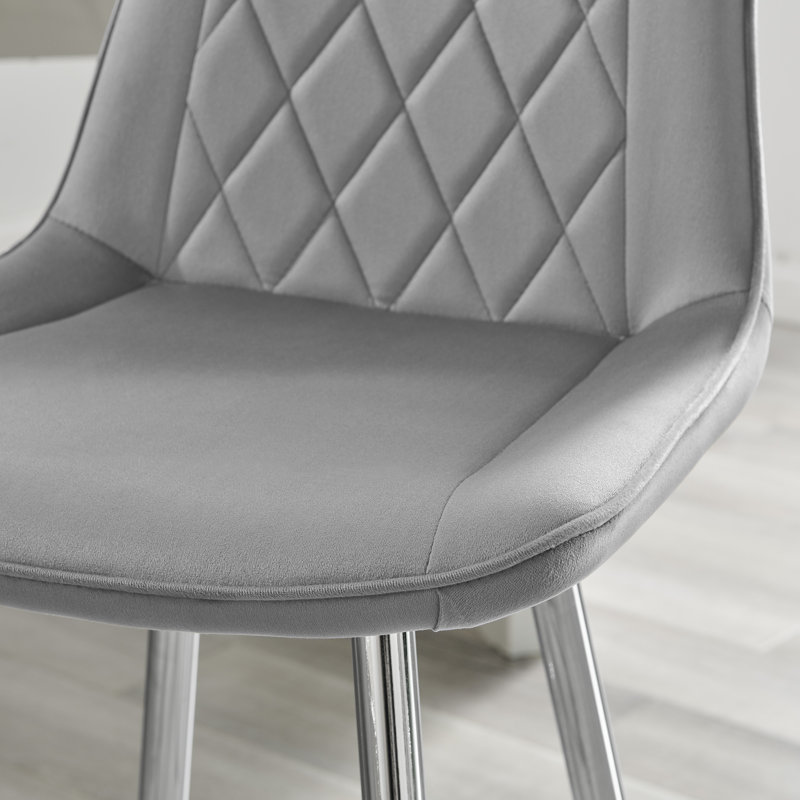 Palermo Velvet Modern Quilted Kitchen Breakfast Bar Stools - Upholstered Design, Silver, Grey