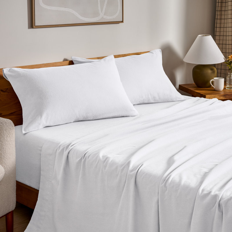 100% Cotton Flannel Sheet Set, White, Full / Double Sheet Set with 2 Pillowcases