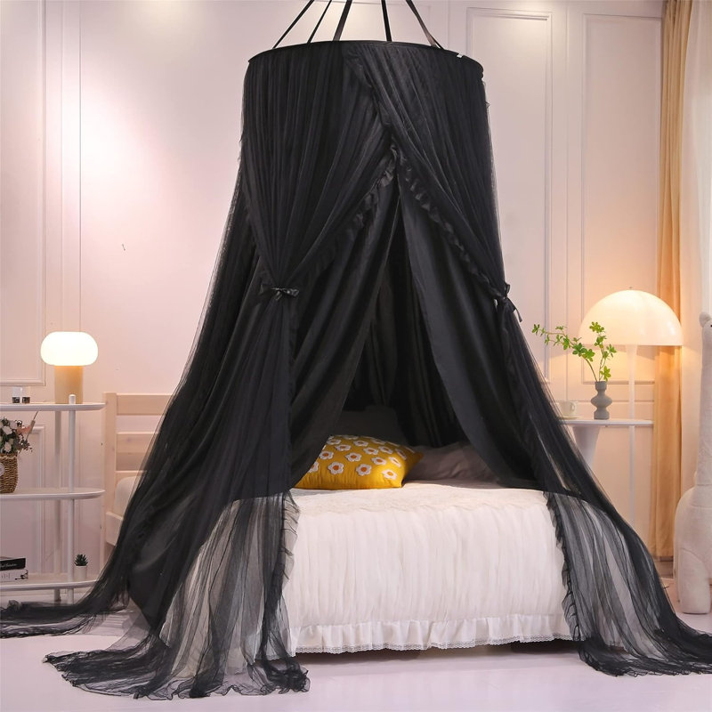 Double Layer Princess Round Dome Canopy Bed Curtain, Black, 274 X 81Cm