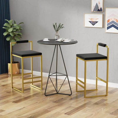 Modern Velvet Counter Height Bar Stools with Low Backrest Set of 2, Upholstered in Black and Gold for Kitchen Island Elegance