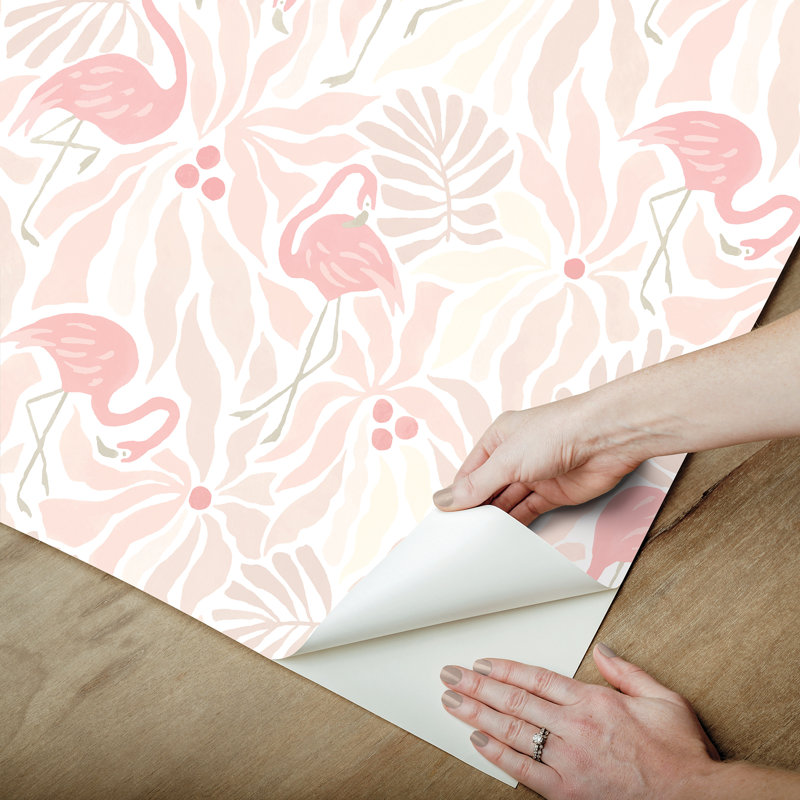 Papier peint adhésif Flamingo, Rose / taupe