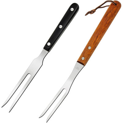 2 pièces Fourchette à viande en acier inoxydable avec fourchette à barbecue en bois pour la cuisine