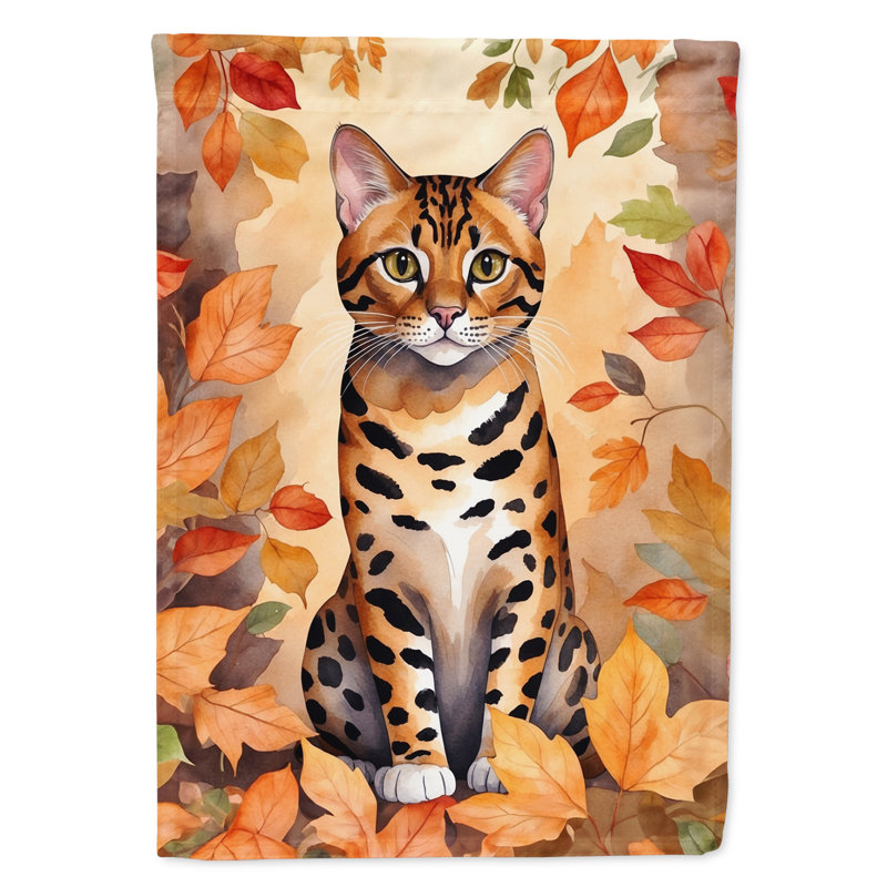 Chat en feuilles d'automne drapeau de jardin, Bengale