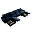 Canapé modulaire en U bleu, siège profond modulaire 4 places avec repose-pieds et coussins de taille en velours côtelé bleu-1357814428
