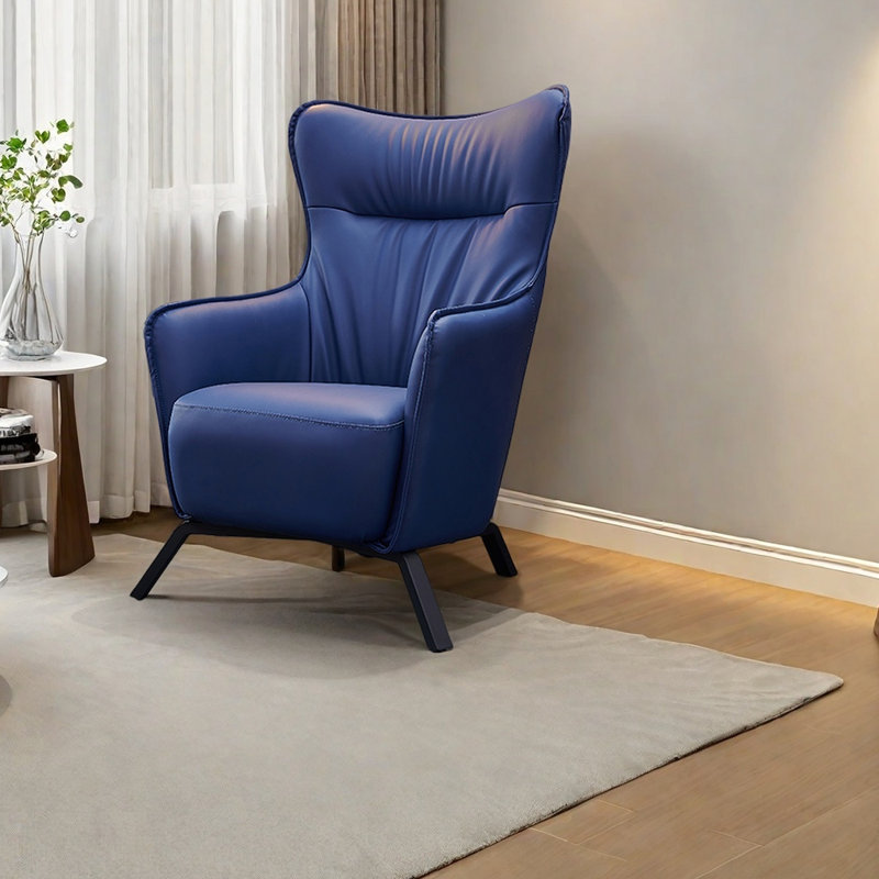 Chaise de loisir simple en similicuir tendance, Bleu saphir