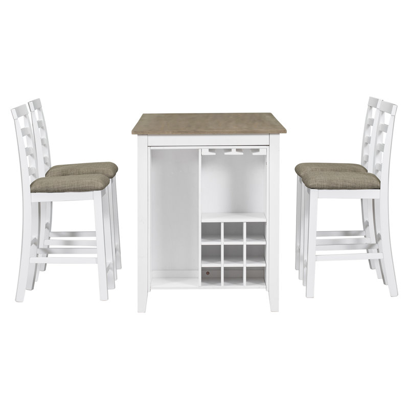 Seavyn 5-Piece Rustic Dining Set with Solid Rubber Wood and Woven Fabric Seating, Brown/Whitewash, Brown/Whitewash