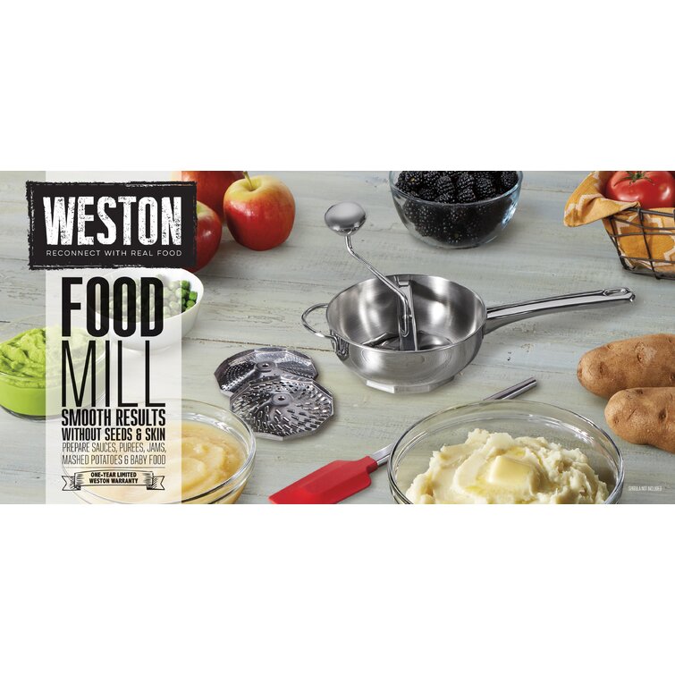 Weston Electric Food Mill with 3 Stainless Steel Milling Discs