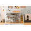 Lit mezzanine double en métal avec garde-robe, bureau, tablettes de rangement, blanc