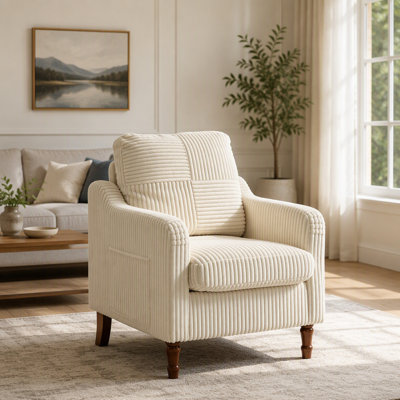 Upholstered Accent Chair with Solid Wood Feet and Corduroy Fabric