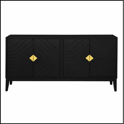 Armoire de rangement à 4 portes pour le salon et la salle à manger, deux grandes armoires avec poignées dorées et tablette réglable