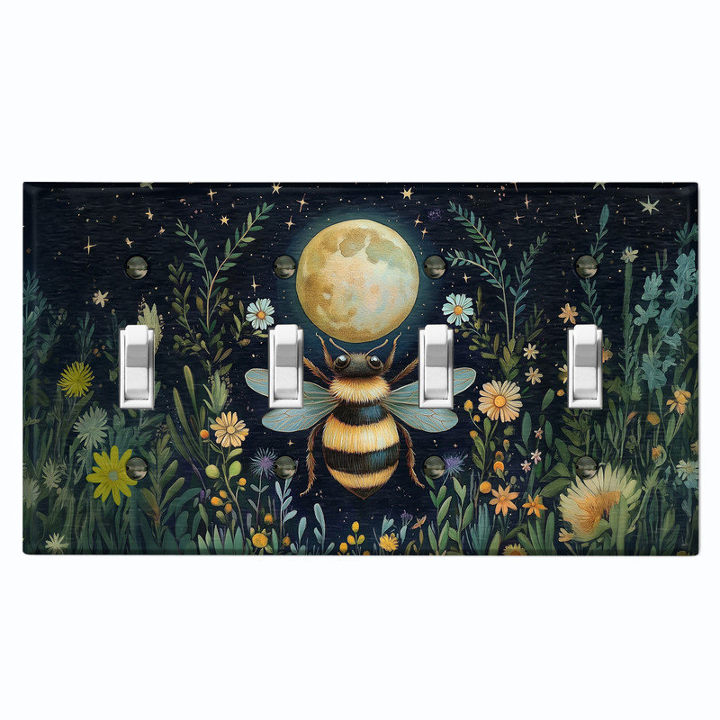 Couvercle de plaque d'interrupteur en métal; Bascule de taille standard US 4 - Midnight Bee, # 4 Quad bascule