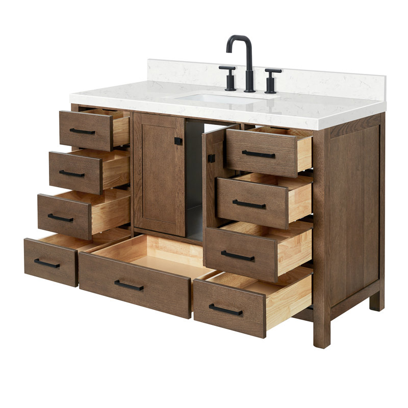 Ensemble de meuble-lavabo double 54 po Grevera, Chêne brun / noir mat, Rectangular