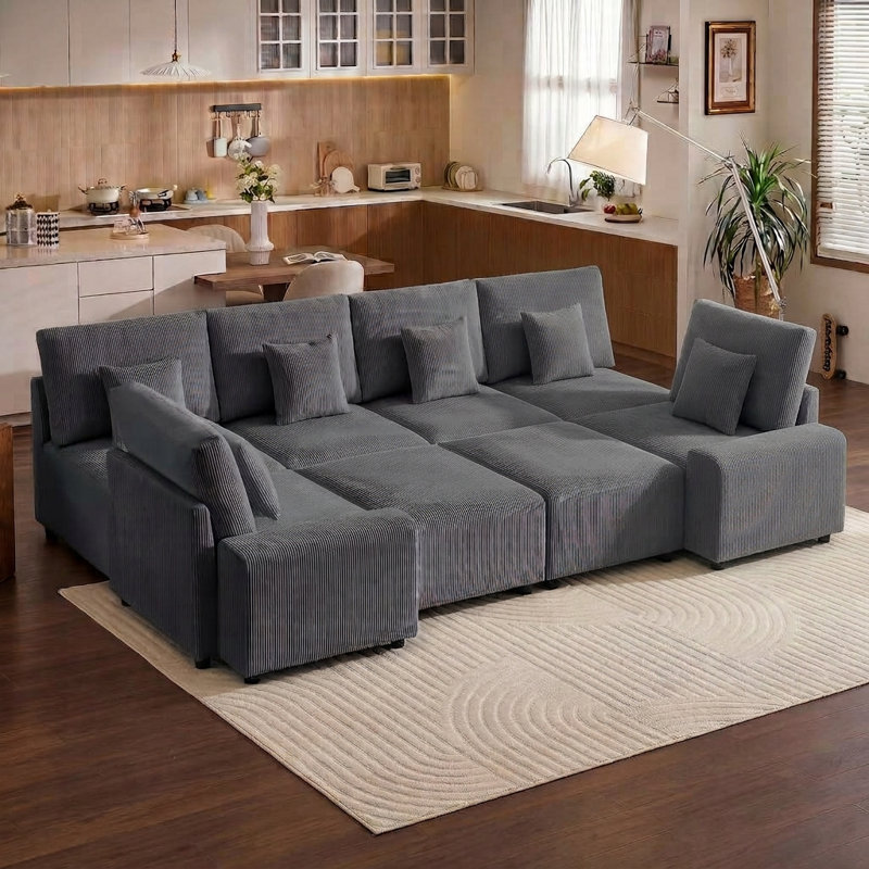 8-Piece Modular Corduroy Sectional Sofa with Ottoman, Reconfigurable Couch Sectional for Living Room, Bedroom, Office