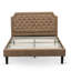 Ensemble de chambre à coucher en bois 3 pièces avec cadre de lit grand capitonné et 2 tables de bout jacobiennes vieillies pour la chambre à coucher - similicuir brun avec texture brune et pieds noirs-1471686097-1471686110