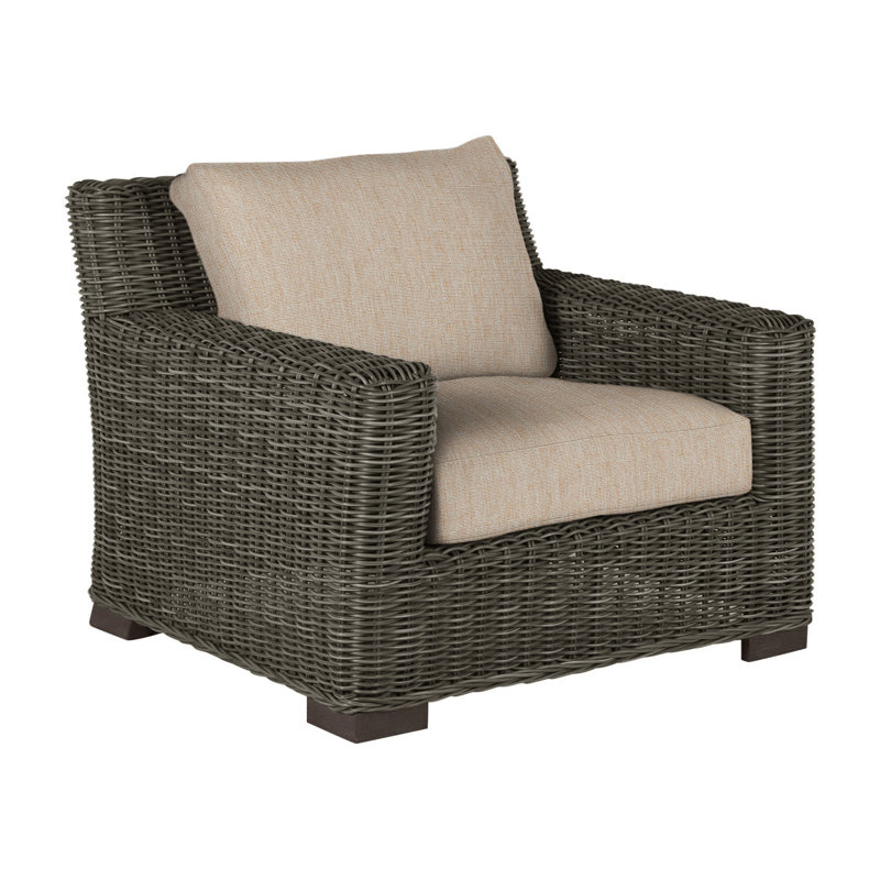 Rustic Woven N-Dura Resin Wicker Outdoor Lounge Chair, Slate Gray, No Welt, Canvas Sand