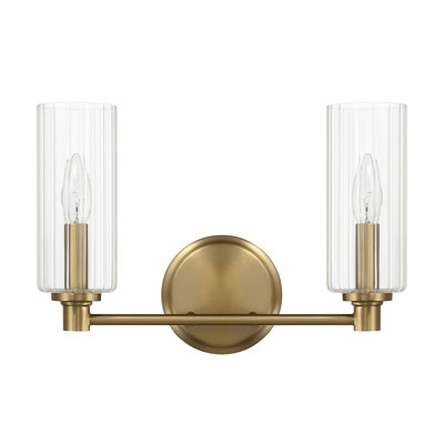 Meuble-lavabo double Regal avec verre côtelé transparent - laiton satiné