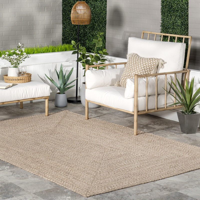 Tapis d'intérieur / extérieur brun clair tressé Owensby, Rectangle 3 pi x 5 pi