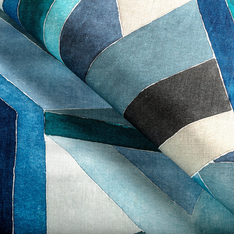 Rhapsody Roulade Print Linen Fabric, Navy/Teal
