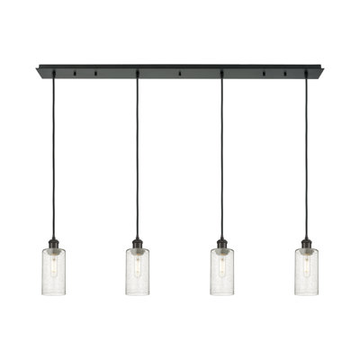 Caius - Luminaire suspendu linéaire suspendu à 4 lumières de 49 po - Finition nickel satiné - Abat-jour tourbillon déco