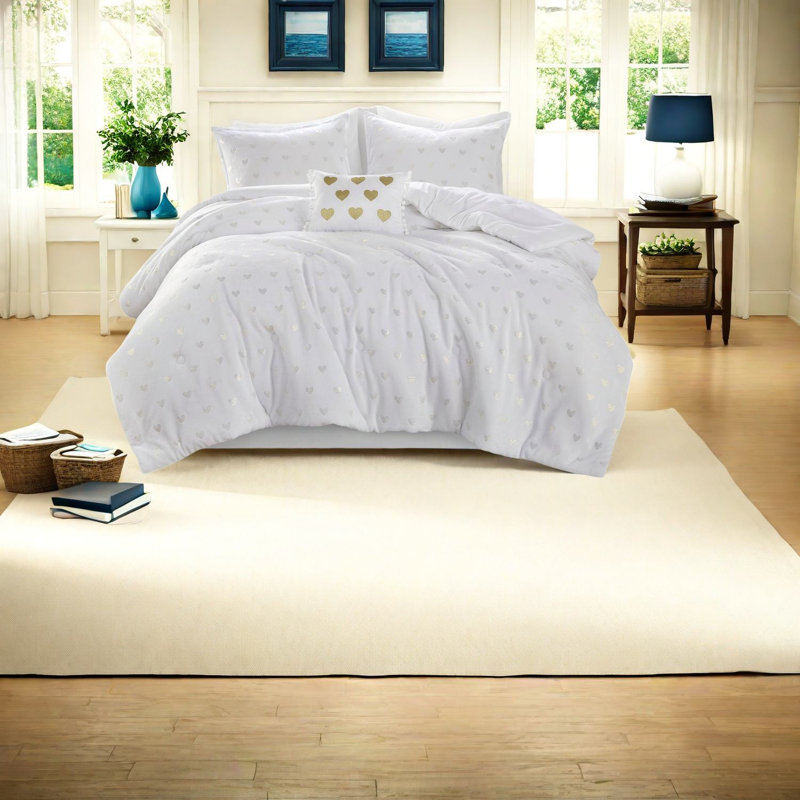 Ensembles de literie luxueux blanc moelleux, motif cœur métallique, taille simple TG