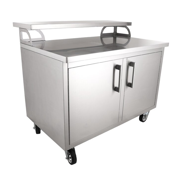 Casa Nico Stainless Steel 42 in. x 43 in. x 28 in. Portable Outdoor Kitchen Cabinet and Patio Bar, Silver KD02