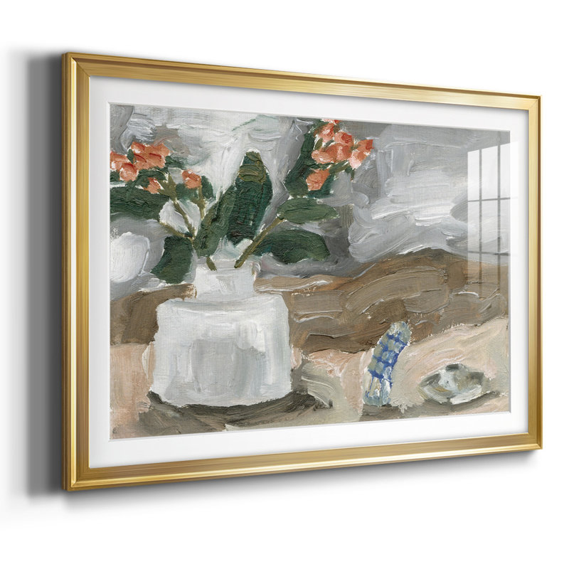 Vase de fleurs roses III, impression sur papier, H 27 po x l 39 po x P 1,5 po, Or