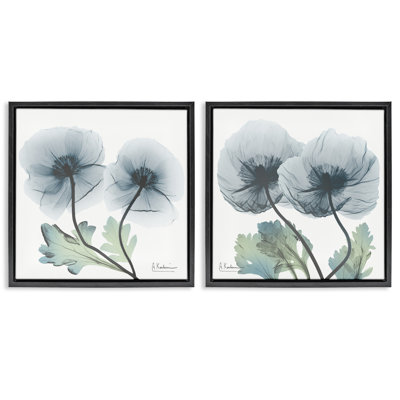 Luminous Sapphire Florals 2pc Floating Frame Set, design by Albert Koetsier