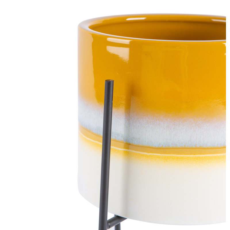 Nicola Spring - Reactive Glaze Plant Pots on Stands - 19cm, Yellow/Black