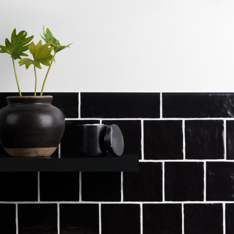 Amagansett Black Ceramic Bullnose Tile Trim 2x8