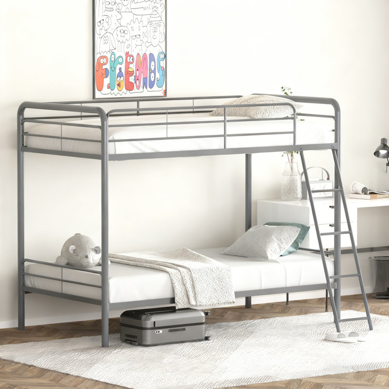 Bunk Bed with Built-in Ladder Included, Silver