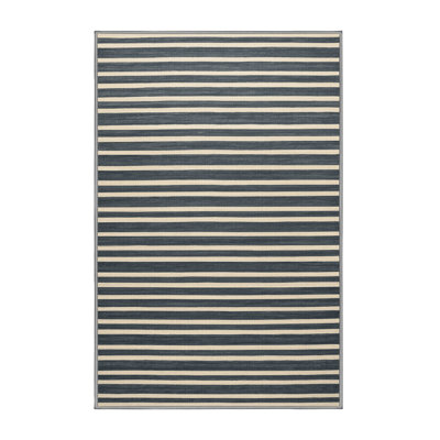 Machine Washable Horizontal Stripes Gray Area Rug