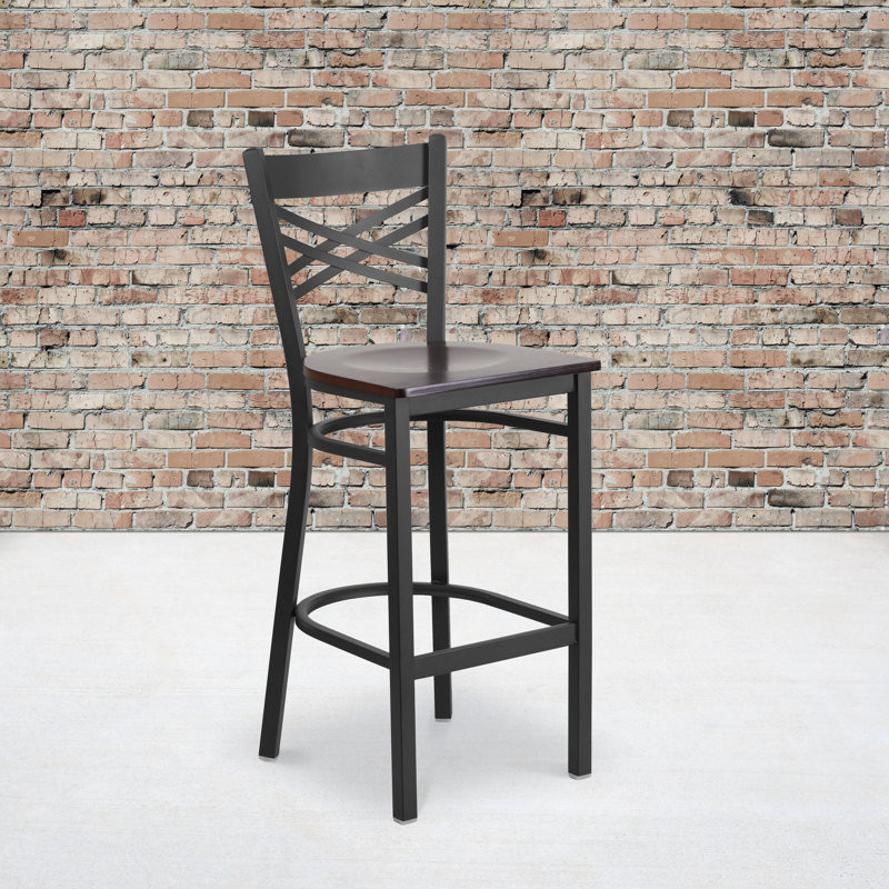 Cyrille 'X'' Back Metal Restaurant Barstool, Walnut, 2