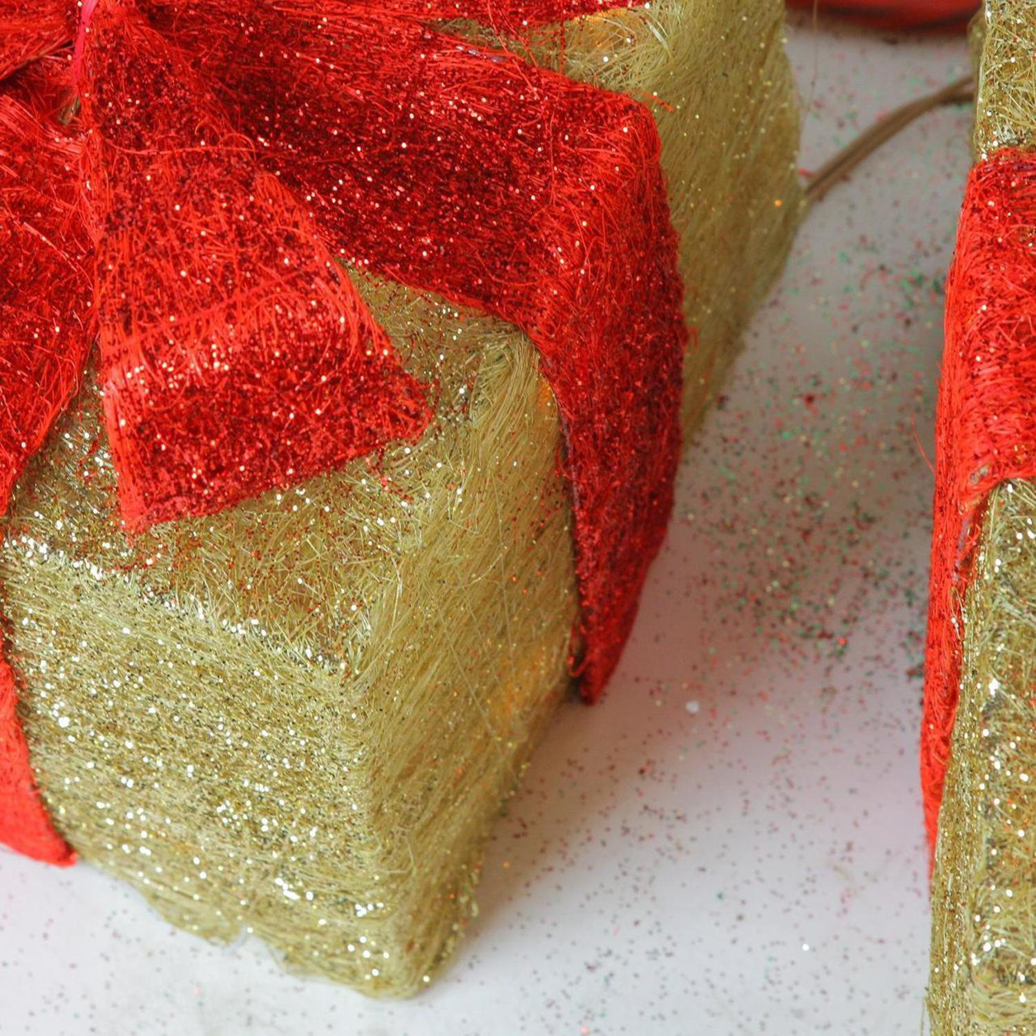 Lighted Christmas Gift Box Set, Red/Gold