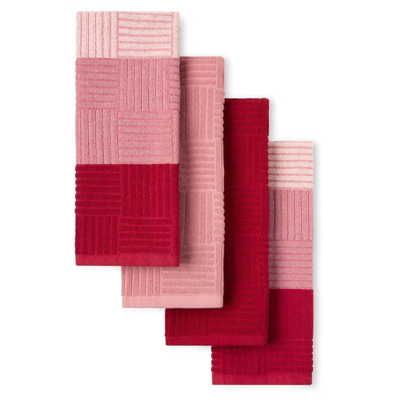 Town & Country Basics Basket Weave Antimicrobial Terry Cloth Kitchen Towel Set 16" x 28", Red