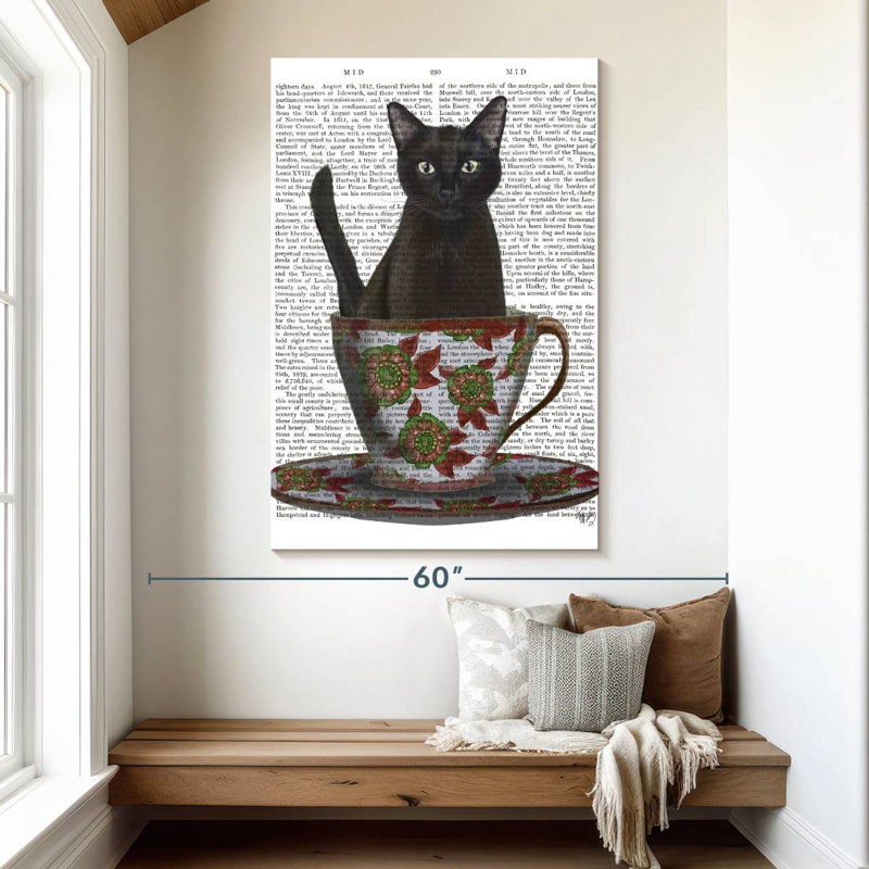 Ketti Black Cat In A Teacup I, 51" H x 34" W