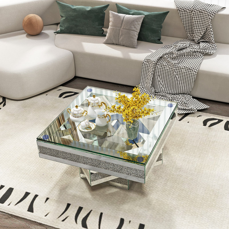 Table basse moderne avec miroir en verre et miroir