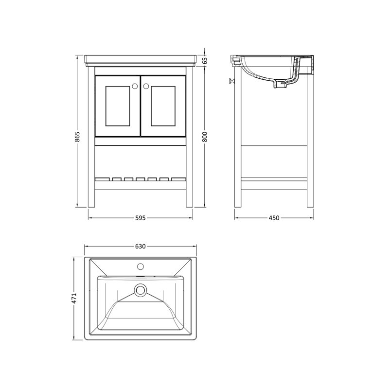 Bexley 630mm Single Bathroom Vanity with Integrated Fireclay Basin, Indigo Blue
