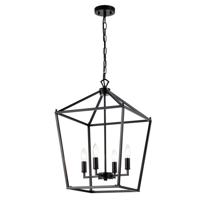 Lustre en fer de style lampadaire Buelex, H 21,7 po x l 15,7 po x P 15,7 po, Noir mat