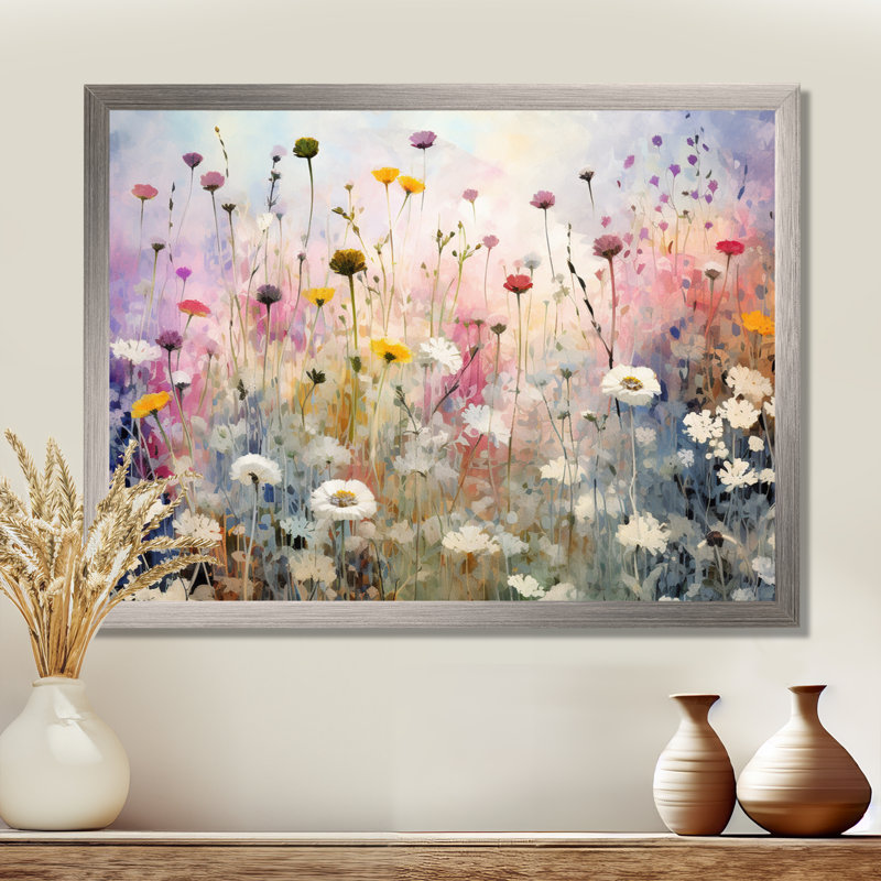 Fleurs sauvages Wander meadows - Fleurs sauvages, impressions sur toile, H 24 po x l 32 po x P 1 po, Cadre simple argenté
