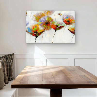 Color Dotted Flowers - Orange Metal Print for Home Decor