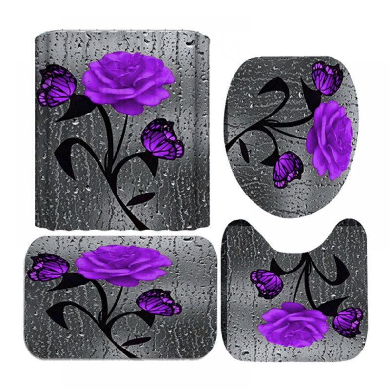 4 Pieces Obanion Bath Rug Set, Purple
