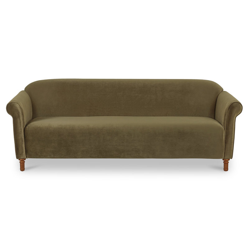 Harmony Sofa Dark Brown Faux Mohair, Deep Sage Faux Mohair